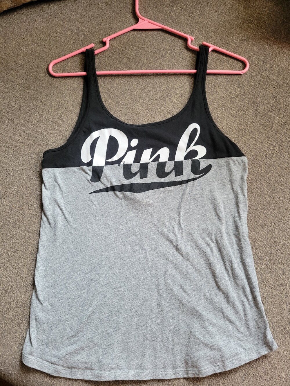 PINK Victoria's Secret Black & Gray Scoop-Neck Logo Tank